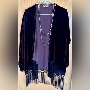 Show Me Your MuMu Velvet Fringe Open Cardigan in Deep Purple
